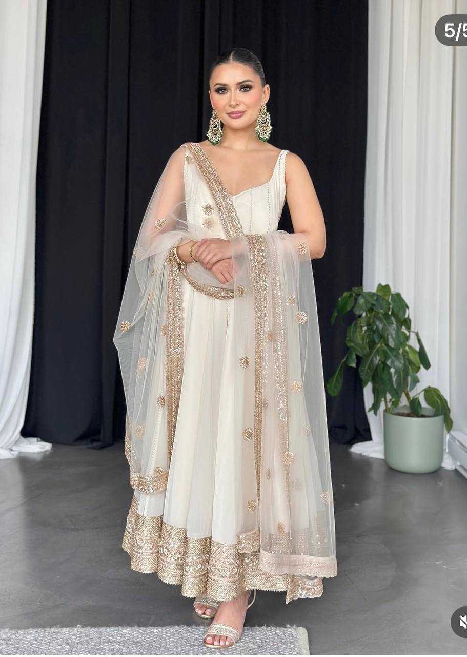 Ynf Faux Georgette KESH506 1179 Gowns Wholesale Fancy Gowns Embroidery Gowns Designer Gowns Manufacturer