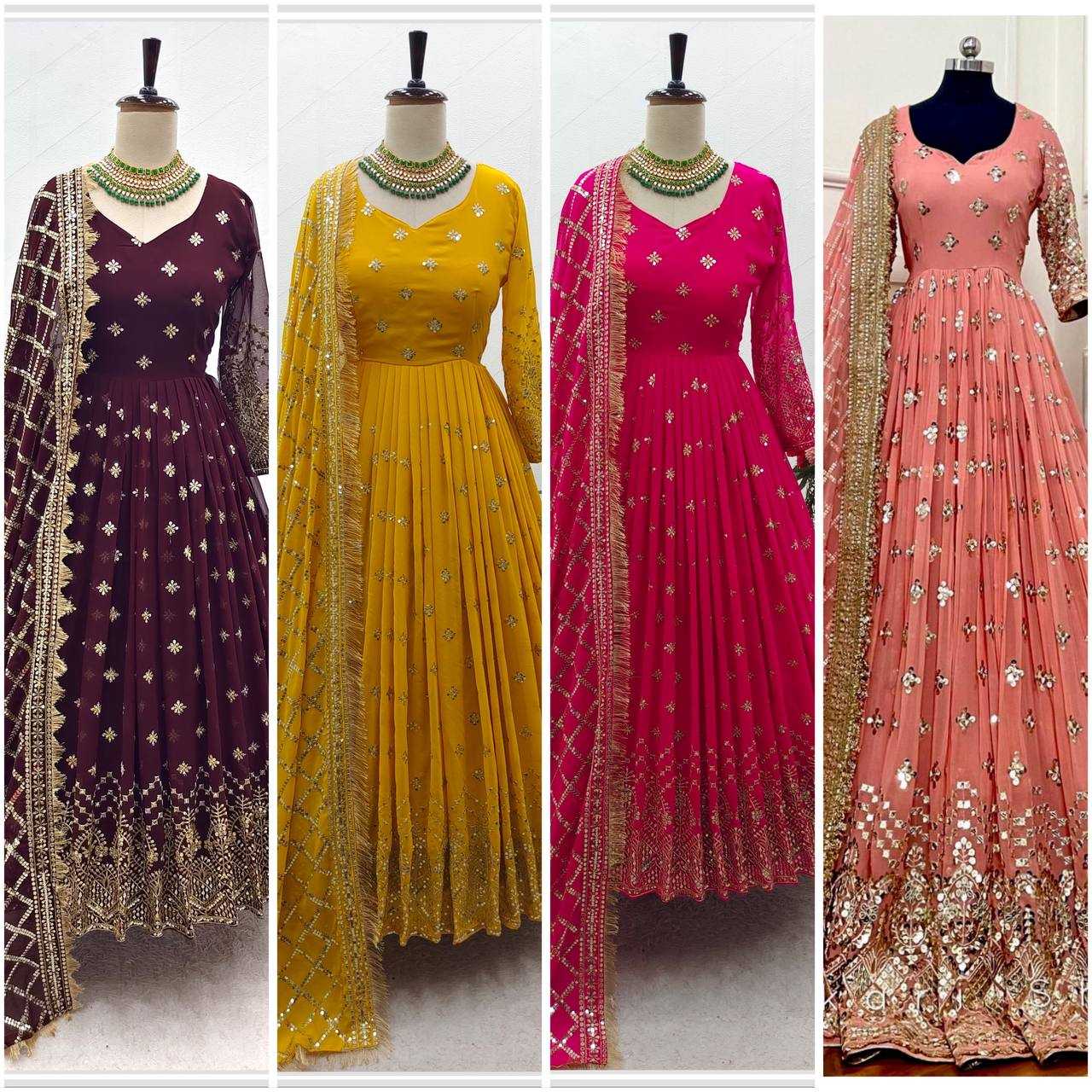Ynf Faux Georgette KESH506 505 Gowns Wedding Collections Festive Collections Wholesale Embroidery Gowns Georgette Gown Gown With Dupatta Manufacturer