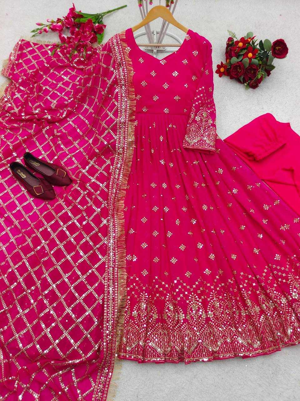 Ynf Faux Georgette KESH506 505 Gowns Wedding Collections Festive Collections Wholesale Embroidery Gowns Georgette Gown Gown With Dupatta Manufacturer