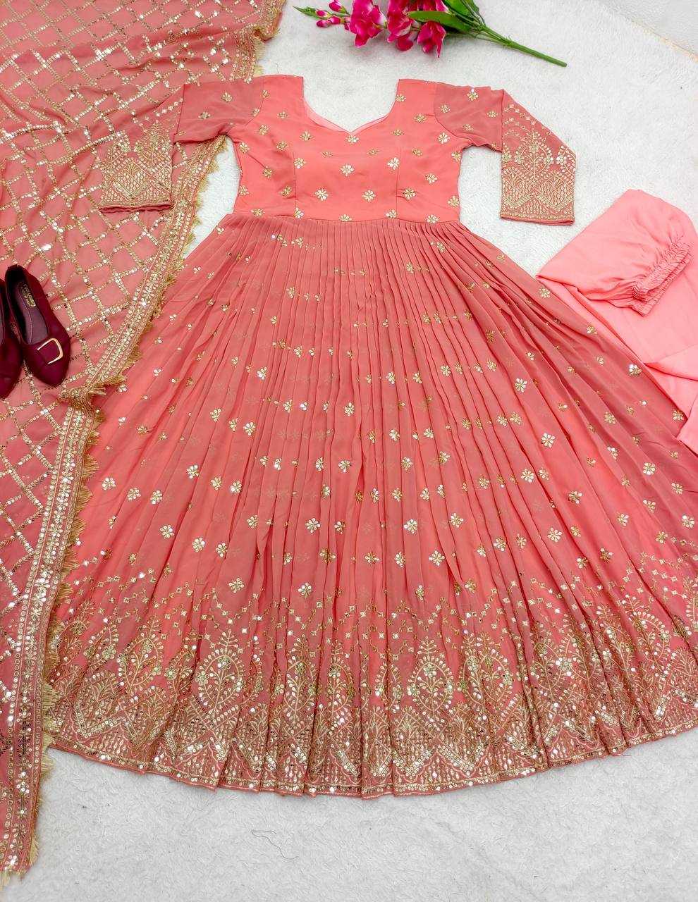 Ynf Faux Georgette KESH506 505 Gowns Wedding Collections Festive Collections Wholesale Embroidery Gowns Georgette Gown Gown With Dupatta Manufacturer