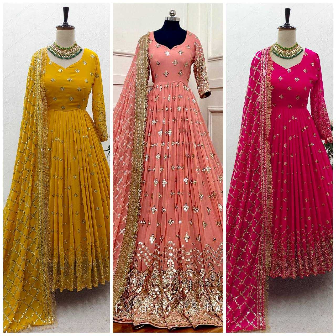 Ynf Faux Georgette KESH506 505 Gowns Wedding Collections Festive Collections Wholesale Embroidery Gowns Georgette Gown Gown With Dupatta Manufacturer