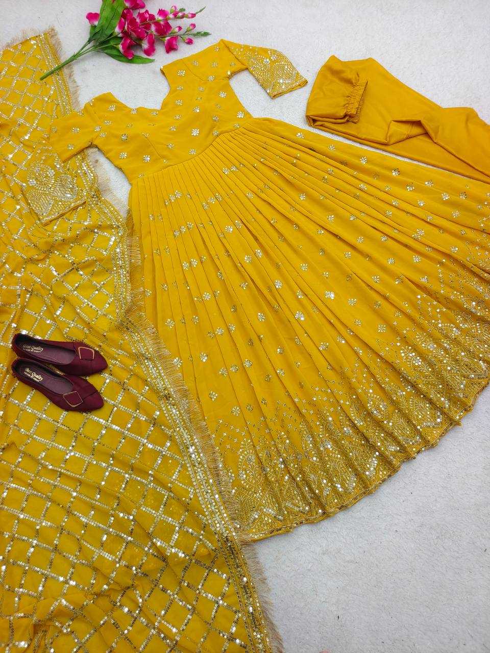 Ynf Faux Georgette KESH506 505 Gowns Wedding Collections Festive Collections Wholesale Embroidery Gowns Georgette Gown Gown With Dupatta Manufacturer