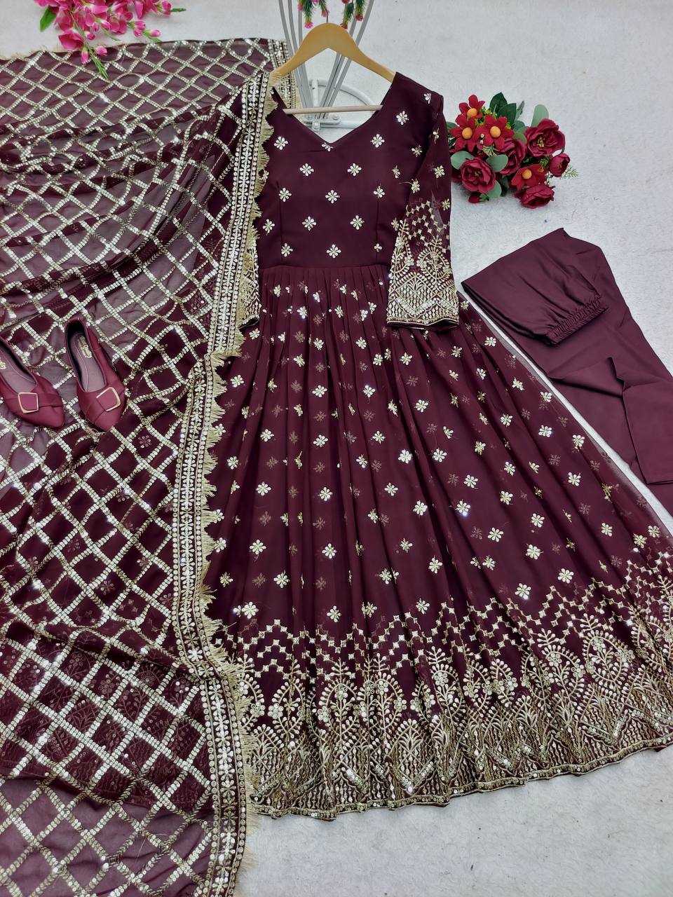 Ynf Faux Georgette KESH506 505 Gowns Wedding Collections Festive Collections Wholesale Embroidery Gowns Georgette Gown Gown With Dupatta Manufacturer