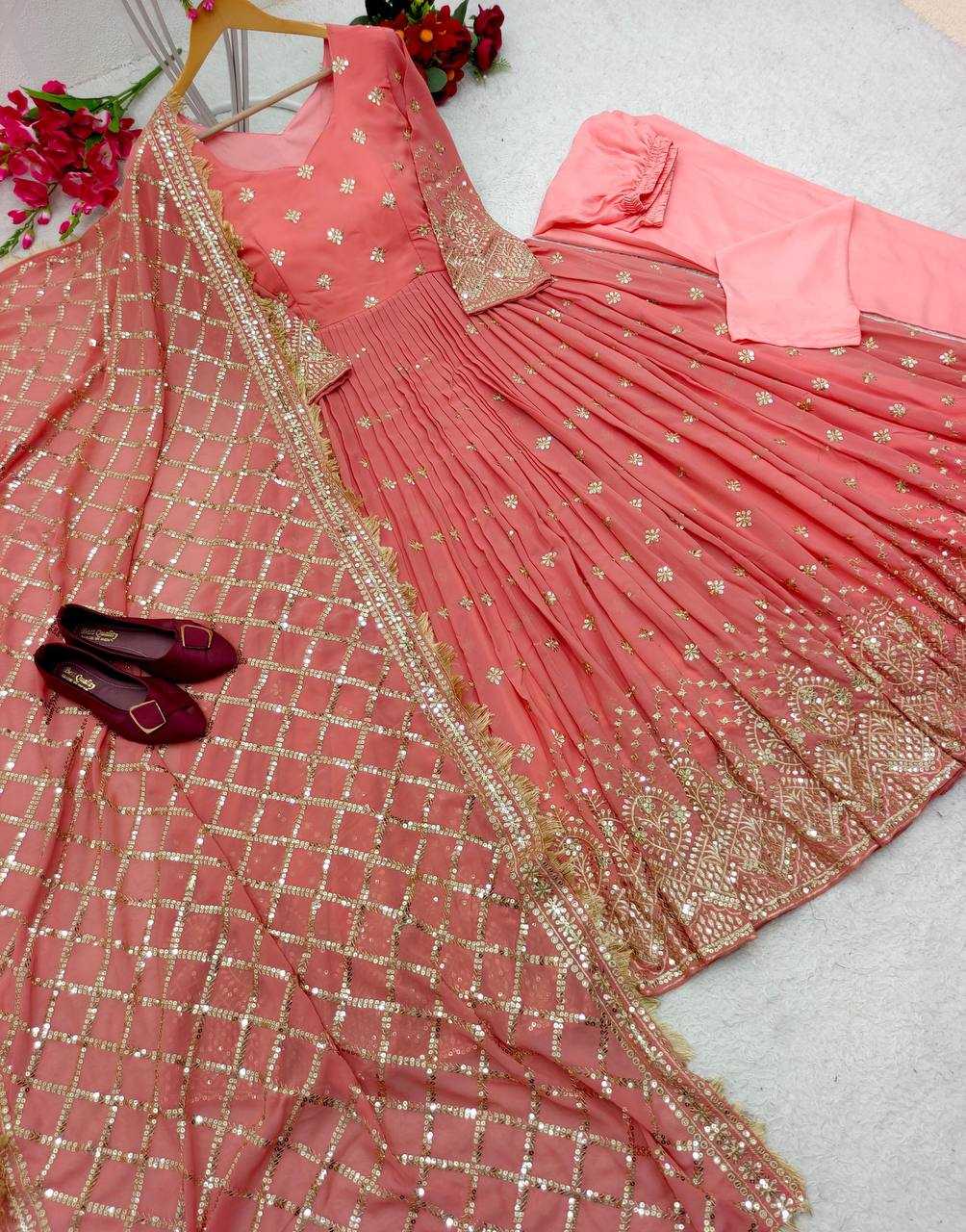 Ynf Faux Georgette KESH506 505 Gowns Wedding Collections Festive Collections Wholesale Embroidery Gowns Georgette Gown Gown With Dupatta Manufacturer