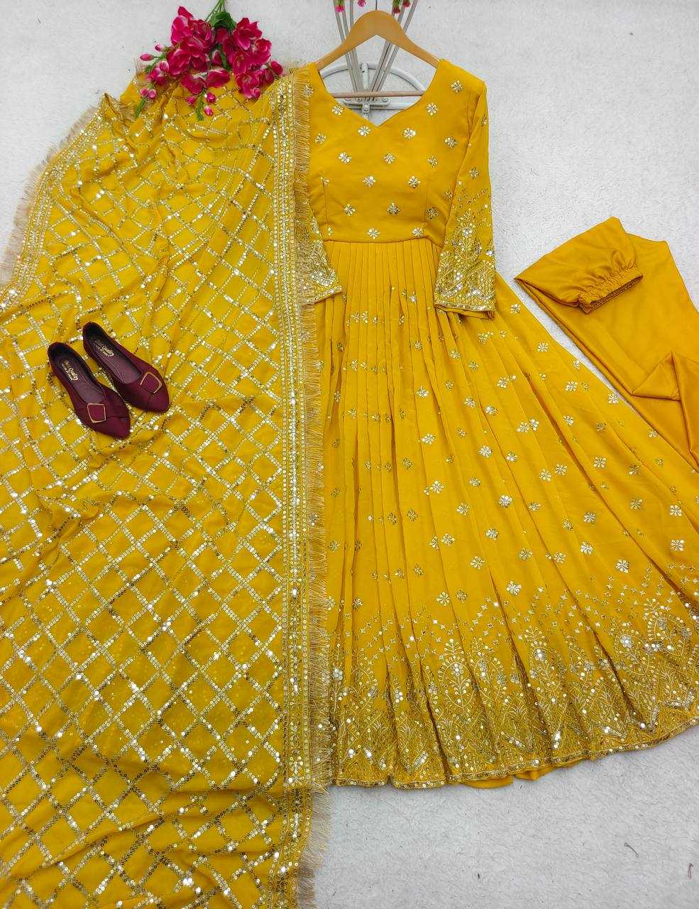 Ynf Faux Georgette KESH506 505 Gowns Wedding Collections Festive Collections Wholesale Embroidery Gowns Georgette Gown Gown With Dupatta Manufacturer