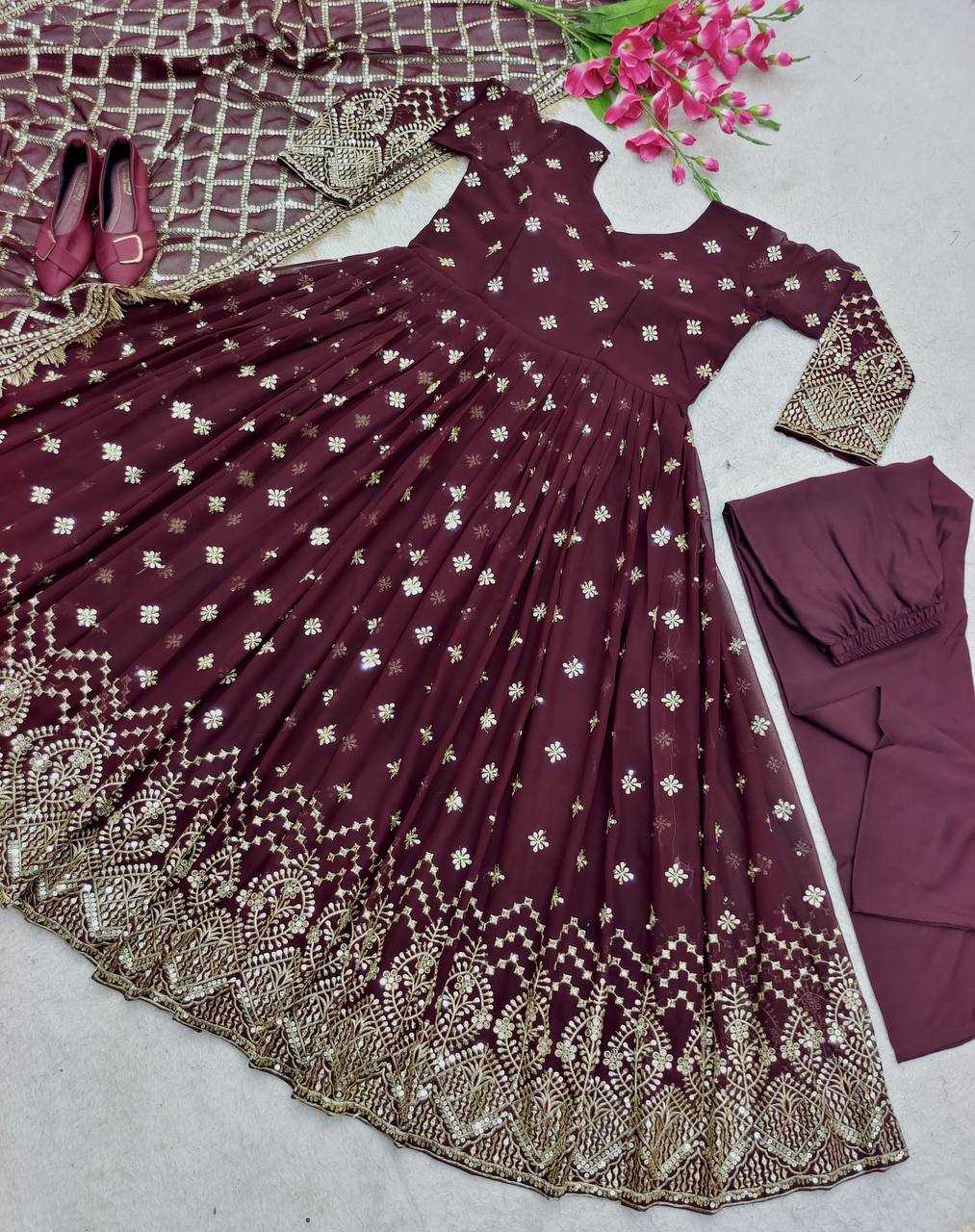 Ynf Faux Georgette KESH506 505 Gowns Wedding Collections Festive Collections Wholesale Embroidery Gowns Georgette Gown Gown With Dupatta Manufacturer
