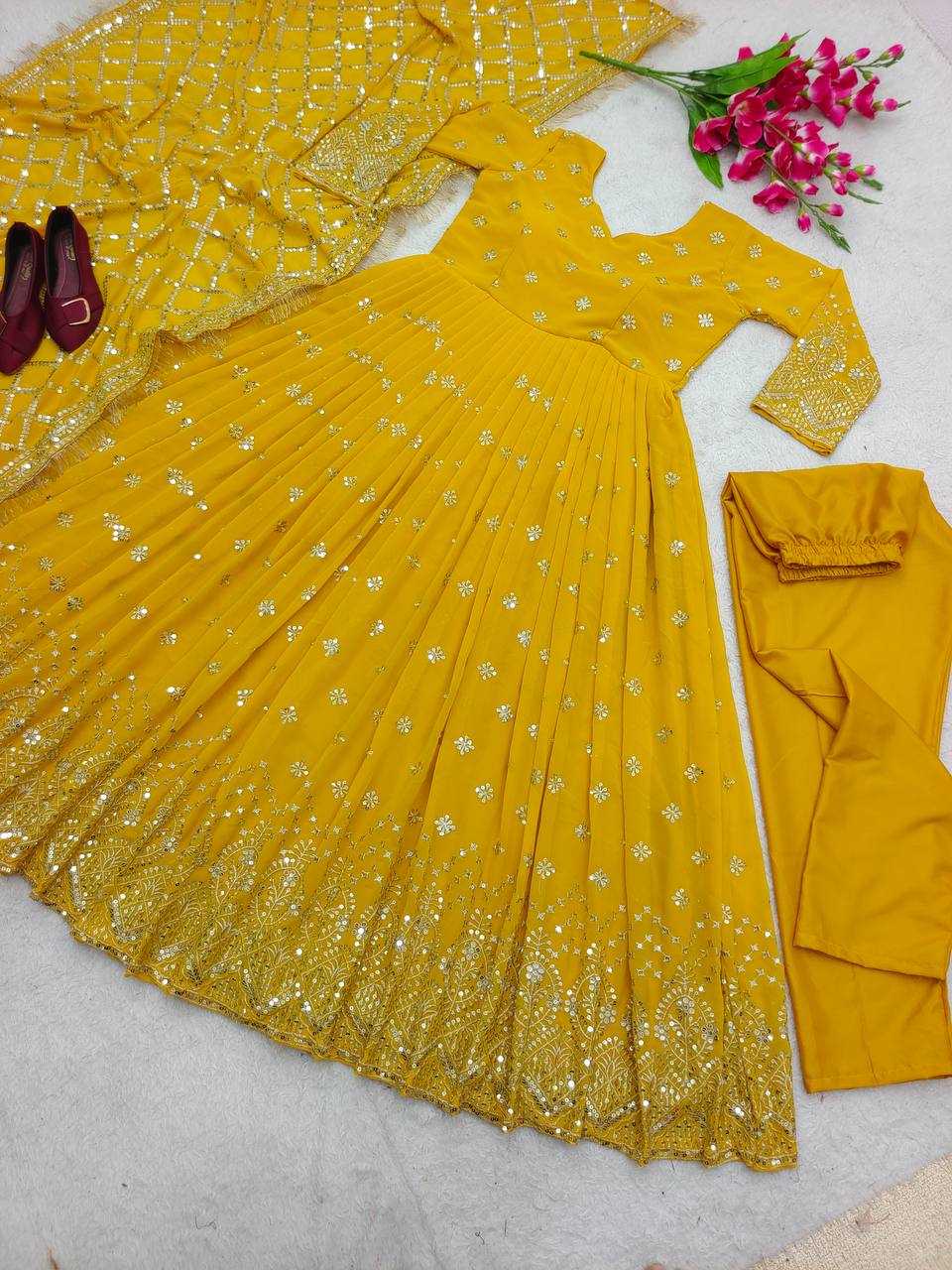 Ynf Faux Georgette KESH506 505 Gowns Wedding Collections Festive Collections Wholesale Embroidery Gowns Georgette Gown Gown With Dupatta Manufacturer