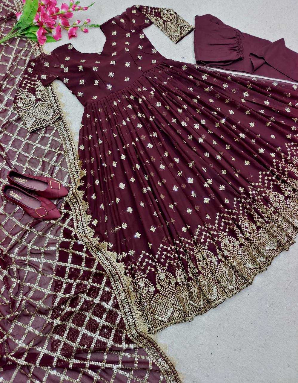 Ynf Faux Georgette KESH506 505 Gowns Wedding Collections Festive Collections Wholesale Embroidery Gowns Georgette Gown Gown With Dupatta Manufacturer