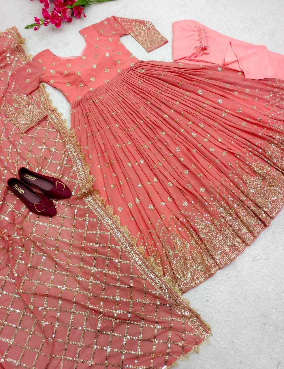 Ynf Faux Georgette KESH506 505 Gowns Wedding Collections Festive Collections Wholesale Embroidery Gowns Georgette Gown Gown With Dupatta Manufacturer