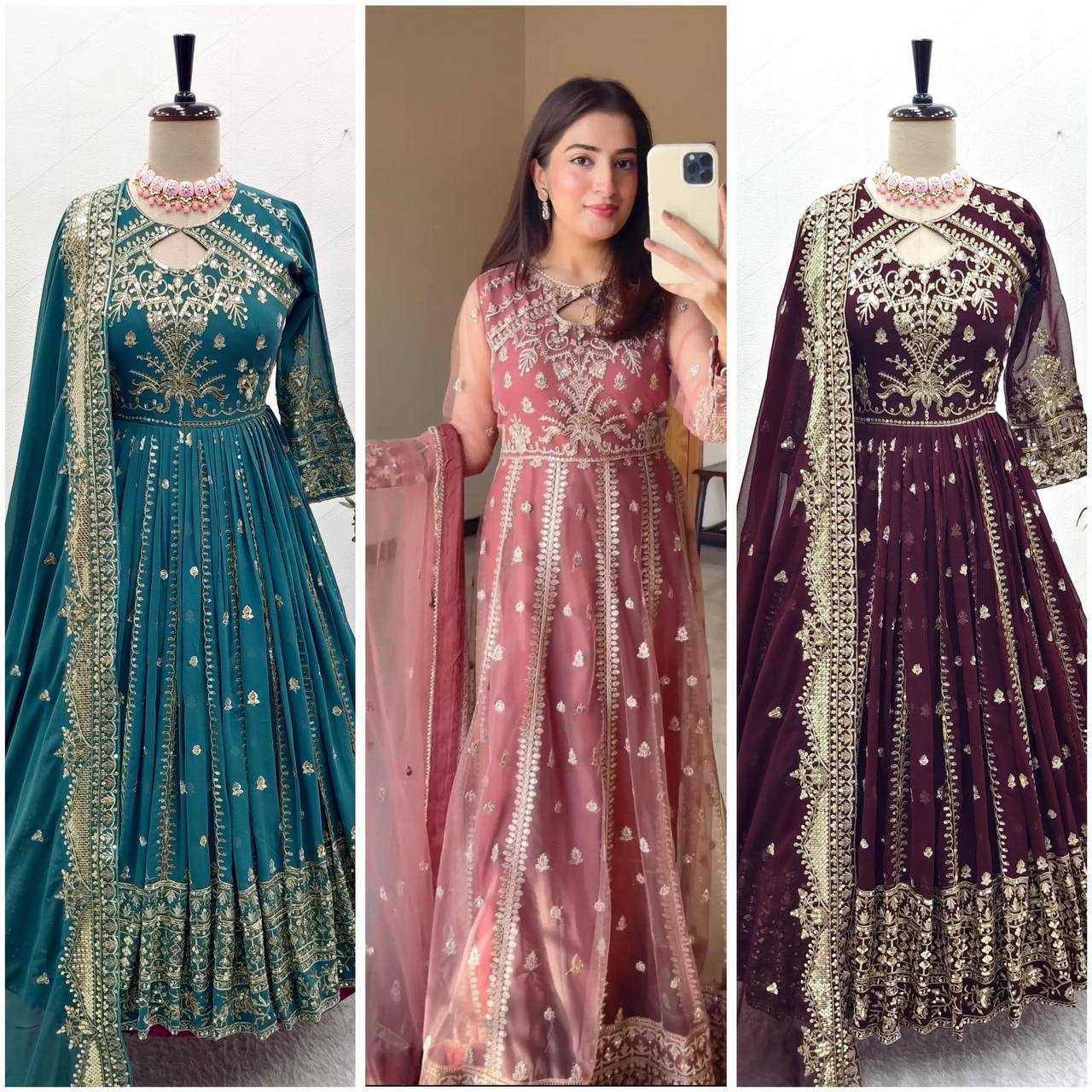 Ynf Faux Georgette KESH506 8028 Gowns Wholesale Fancy Gowns Embroidery Gowns Designer Gowns Manufacturer