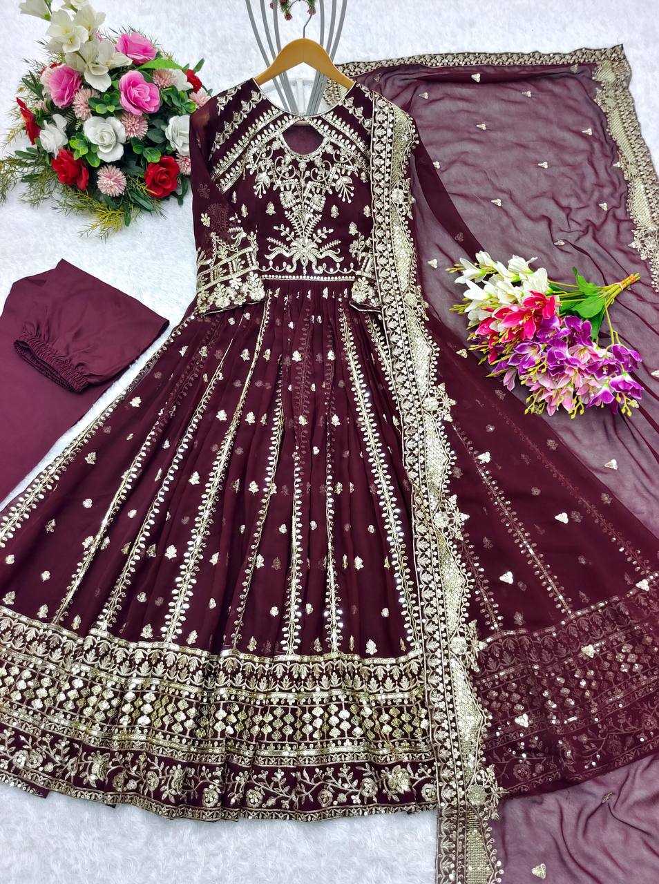 Ynf Faux Georgette KESH506 8028 Gowns Wholesale Fancy Gowns Embroidery Gowns Designer Gowns Manufacturer