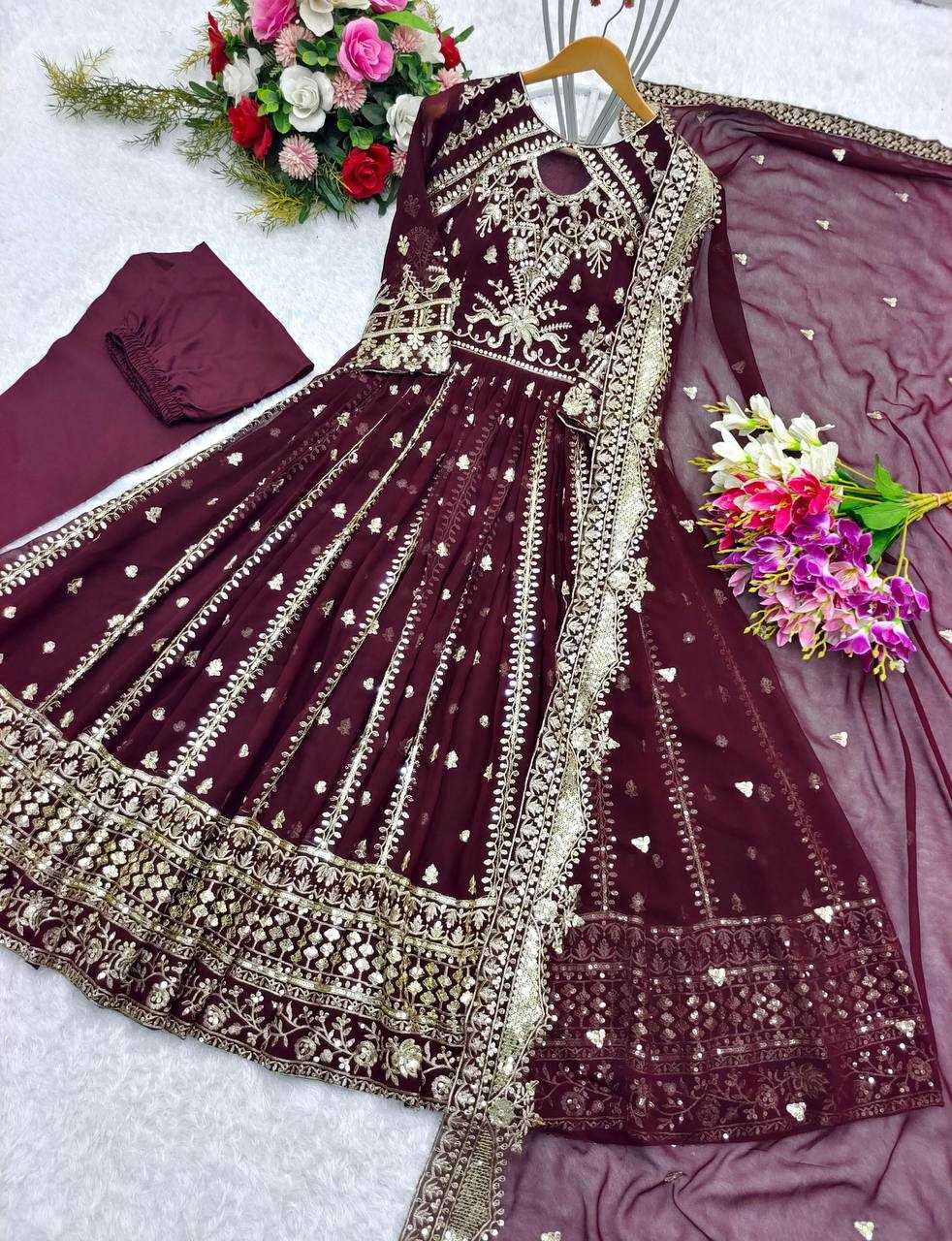 Ynf Faux Georgette KESH506 8028 Gowns Wholesale Fancy Gowns Embroidery Gowns Designer Gowns Manufacturer