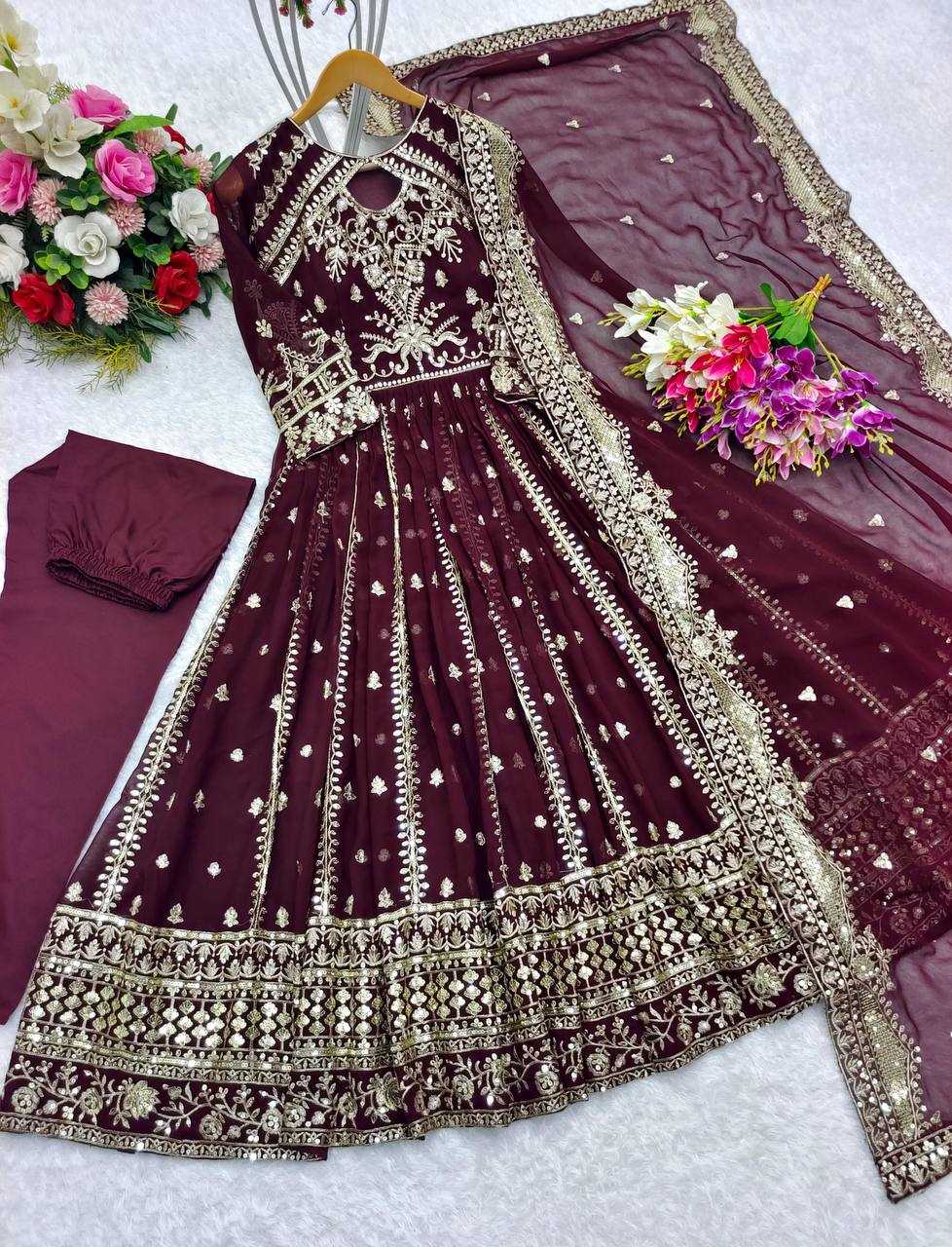 Ynf Faux Georgette KESH506 8028 Gowns Wholesale Fancy Gowns Embroidery Gowns Designer Gowns Manufacturer