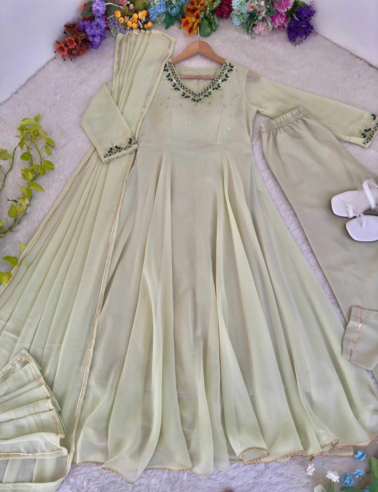 Ynf Faux Georgette KESH513 468 Gowns Wedding Collections Festive Collections Wholesale Embroidery Gowns Georgette Gown Onam Collections Manufacturer