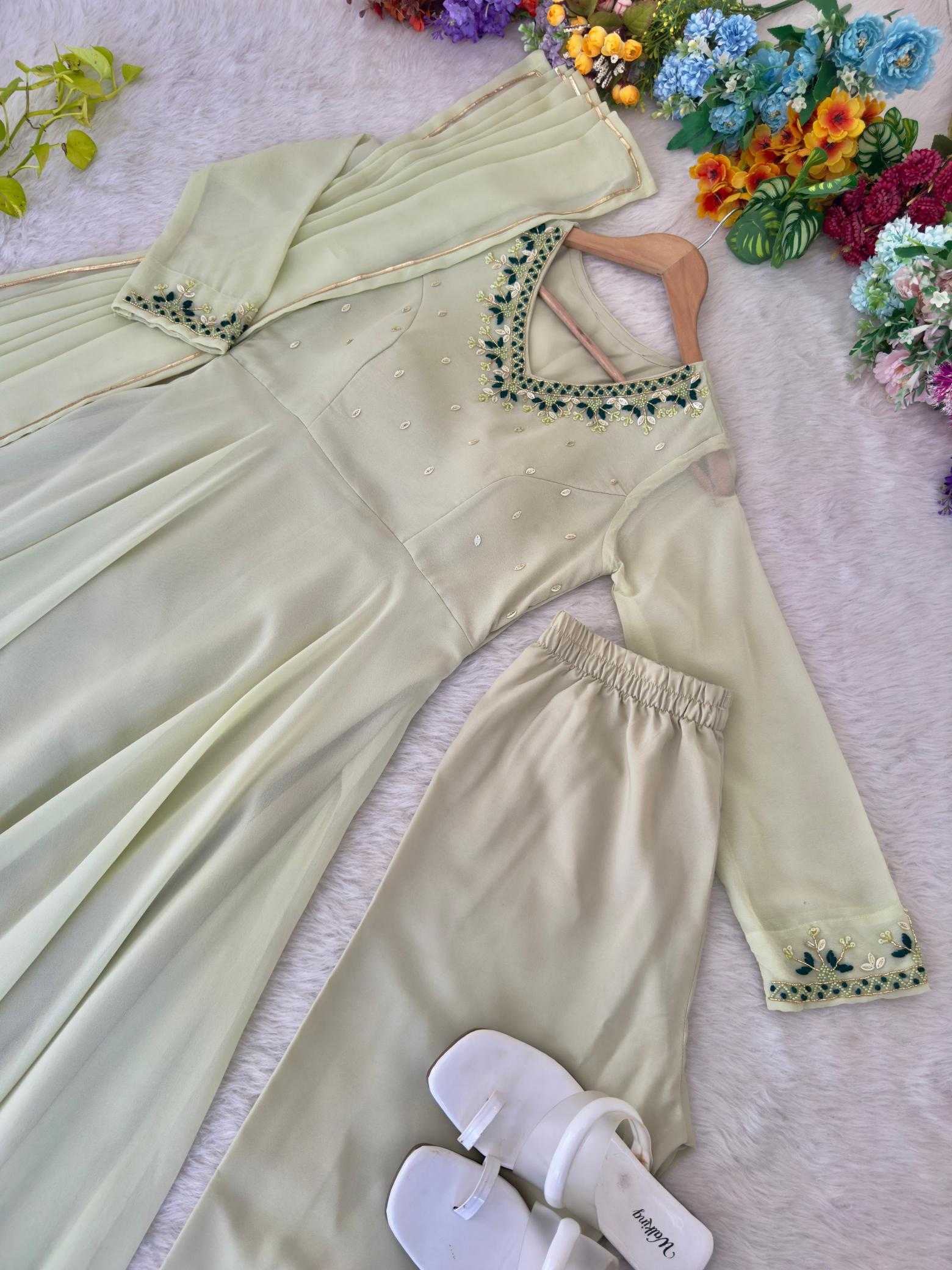 Ynf Faux Georgette KESH513 468 Gowns Wedding Collections Festive Collections Wholesale Embroidery Gowns Georgette Gown Onam Collections Manufacturer