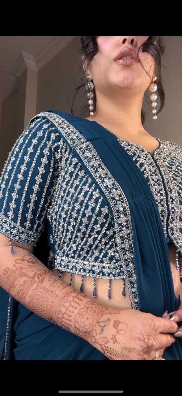 Ynf Faux Georgette KESH516 9247 Sarees Wholesale Ready To Wear Sarees Party Wear Sarees Fancy Sarees Embroidered Sarees Manufacturer