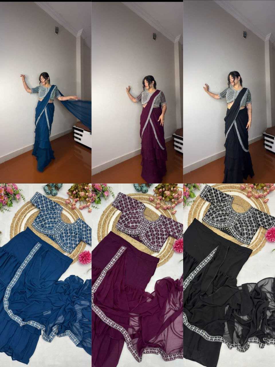 Ynf Faux Georgette KESH516 9247 Sarees Wholesale Ready To Wear Sarees Party Wear Sarees Fancy Sarees Embroidered Sarees Manufacturer
