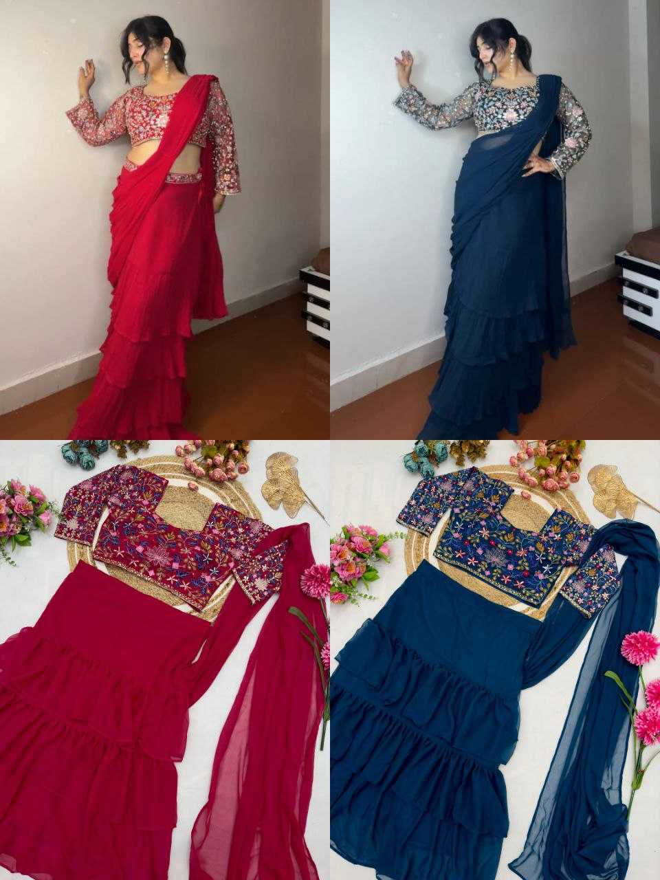 Ynf Faux Georgette KESH516 9252 Sarees Wholesale Ready To Wear Sarees Party Wear Sarees Fancy Sarees Sequence Sarees Embroidered Sarees Manufacturer