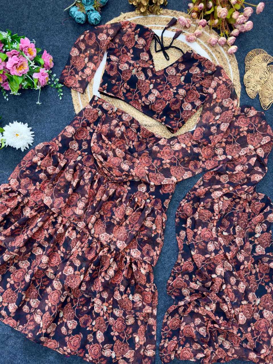 Ynf Faux Georgette KESH516 9258 Sarees Wholesale Ready To Wear Sarees Party Wear Sarees Printed Sarees Lehenga Sarees Manufacturer