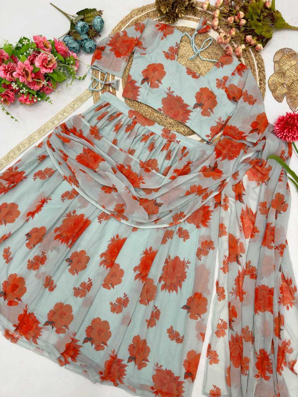 Ynf Faux Georgette KESH516 9261 Sarees Wholesale Party Wear Sarees Fancy Sarees Printed Sarees Lehenga Sarees Saree with Belt Manufacturer