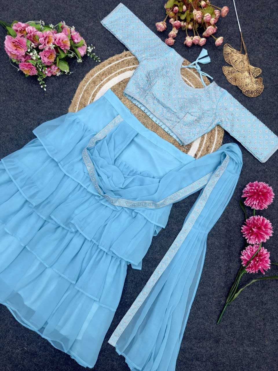 Ynf Faux Georgette KESH516 9265 Sarees Wholesale Ready To Wear Sarees Party Wear Sarees Fancy Sarees Sequence Sarees Embroidered Sarees Manufacturer