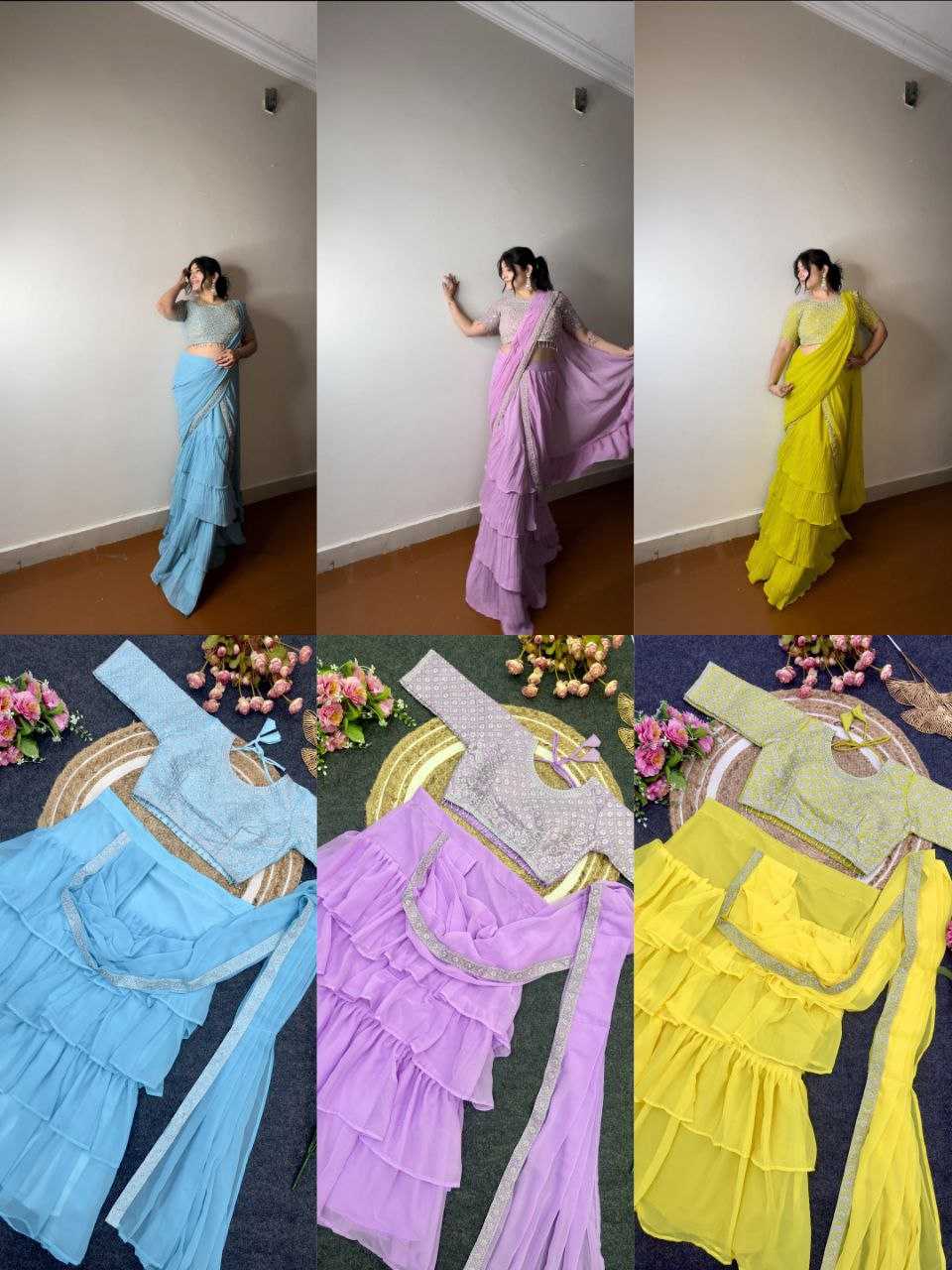 Ynf Faux Georgette KESH516 9265 Sarees Wholesale Ready To Wear Sarees Party Wear Sarees Fancy Sarees Sequence Sarees Embroidered Sarees Manufacturer