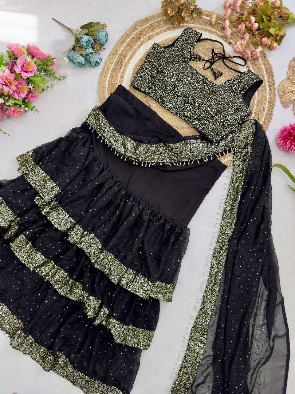 Ynf Faux Georgette KESH516 Sarees Wholesale Ready To Wear Sarees Party Wear Sarees Fancy Sarees Lehenga Sarees Sequence Sarees Embroidered Sarees Manufacturer