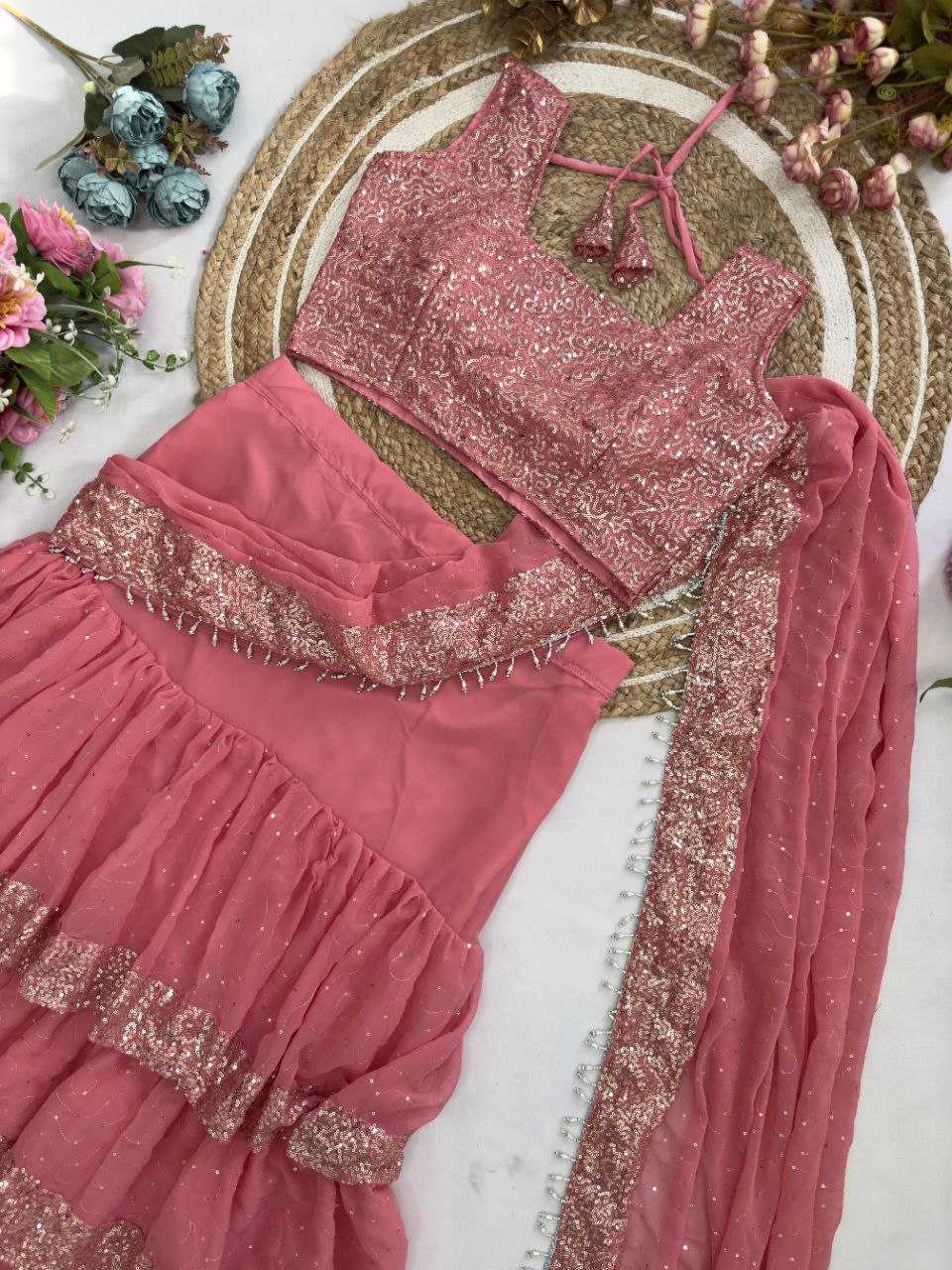 Ynf Faux Georgette KESH516 Sarees Wholesale Ready To Wear Sarees Party Wear Sarees Fancy Sarees Lehenga Sarees Sequence Sarees Embroidered Sarees Manufacturer