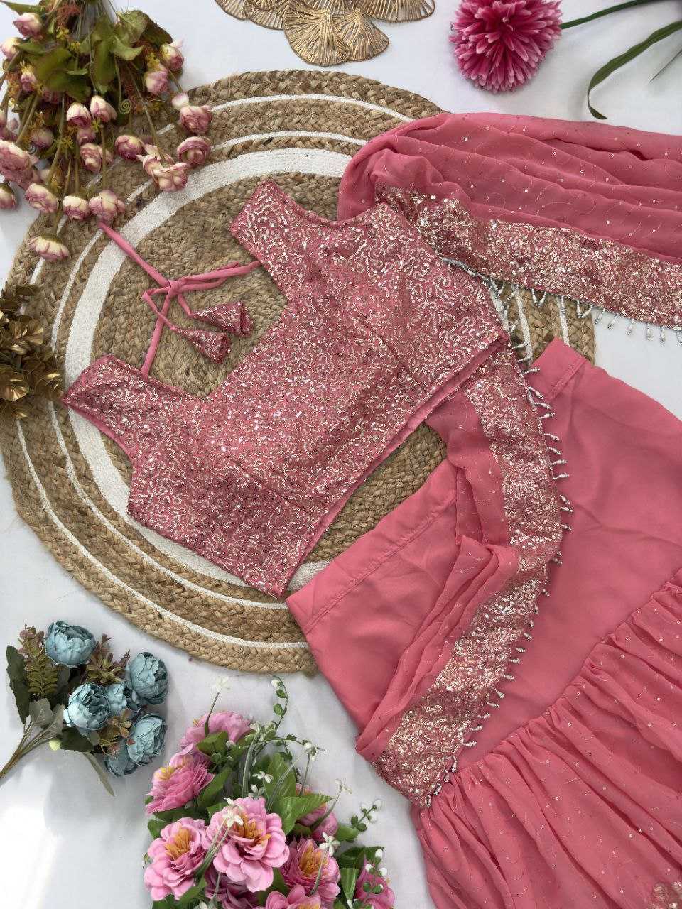 Ynf Faux Georgette KESH516 Sarees Wholesale Ready To Wear Sarees Party Wear Sarees Fancy Sarees Lehenga Sarees Sequence Sarees Embroidered Sarees Manufacturer