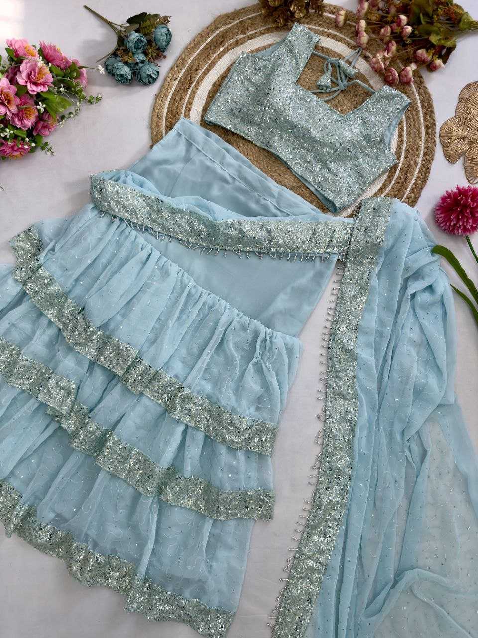 Ynf Faux Georgette KESH516 Sarees Wholesale Ready To Wear Sarees Party Wear Sarees Fancy Sarees Lehenga Sarees Sequence Sarees Embroidered Sarees Manufacturer