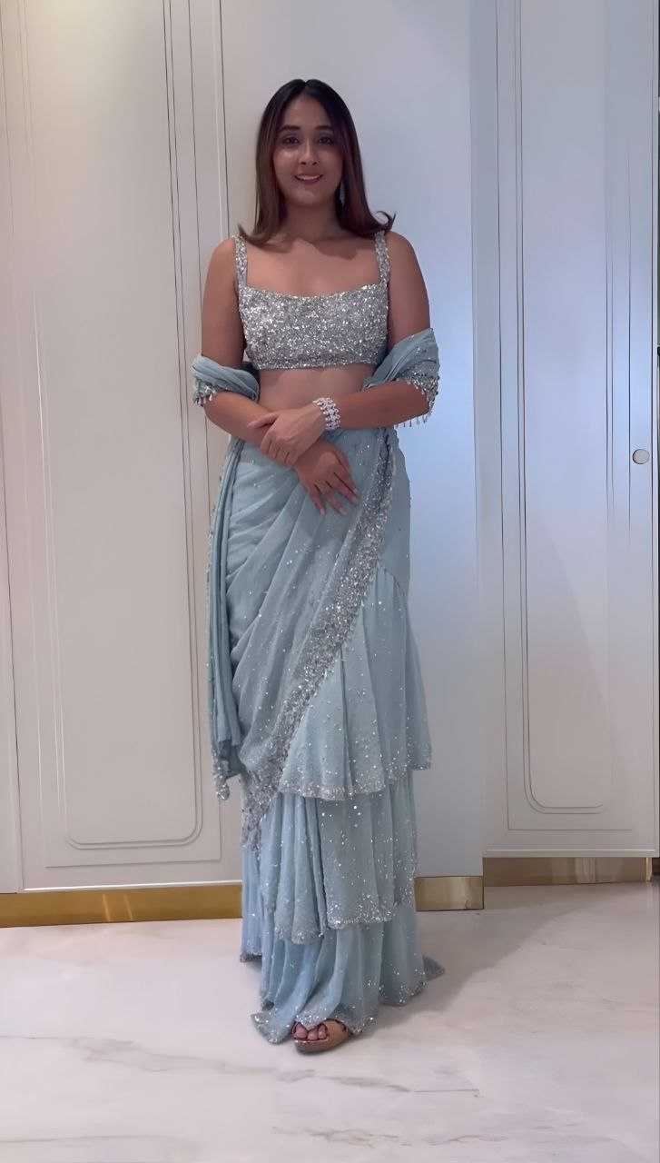 Ynf Faux Georgette KESH516 Sarees Wholesale Ready To Wear Sarees Party Wear Sarees Fancy Sarees Lehenga Sarees Sequence Sarees Embroidered Sarees Manufacturer