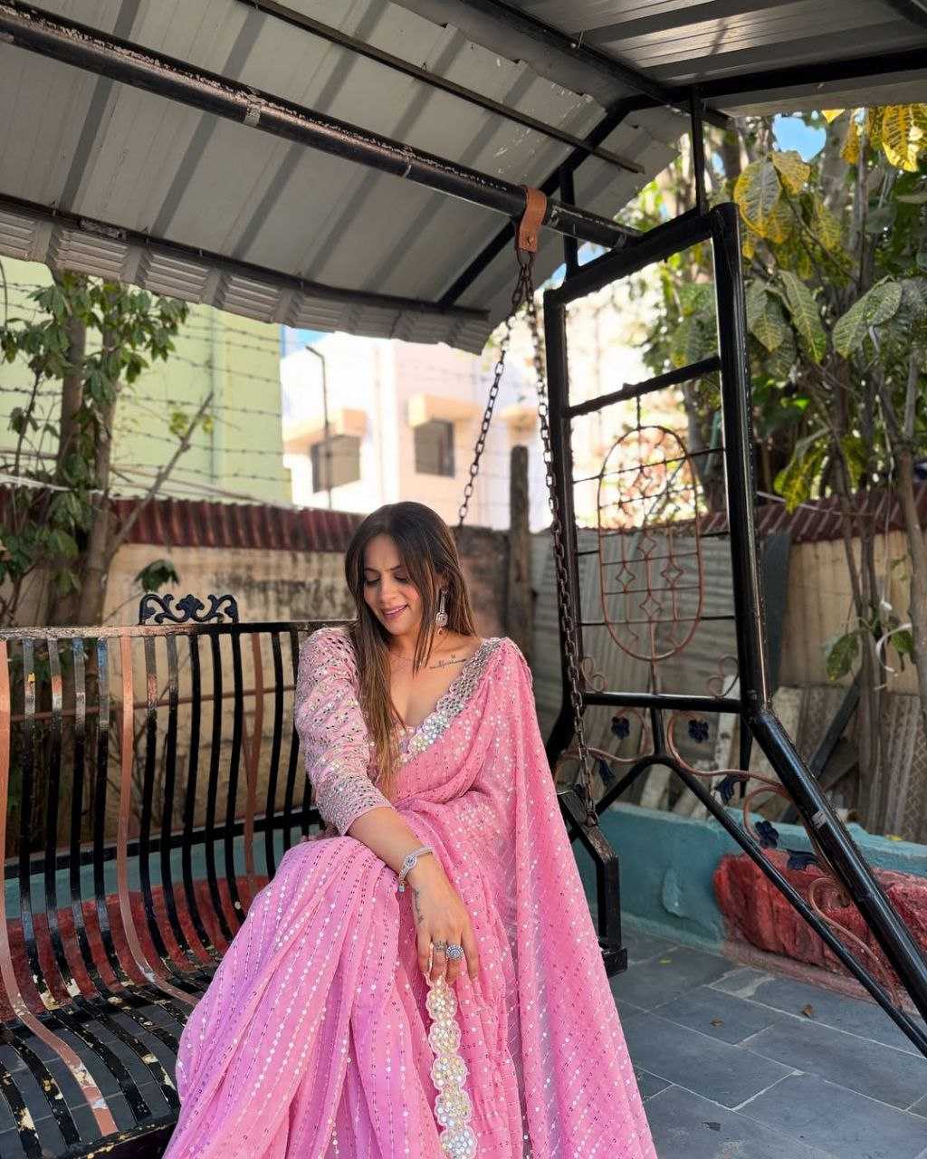 Ynf Faux Georgette RIN112 101 Sarees Wholesale Fancy Sarees Georgette Sarees Work Sarees Manufacturer