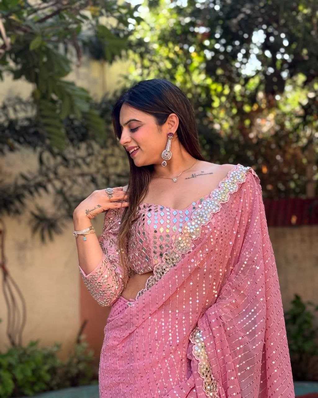 Ynf Faux Georgette RIN112 101 Sarees Wholesale Fancy Sarees Georgette Sarees Work Sarees Manufacturer