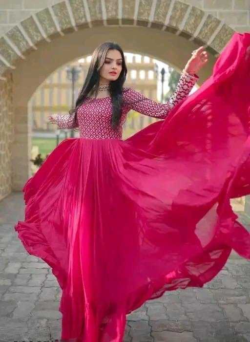 Ynf Faux Georgette RIN131 001 Gowns Wholesale Anarkali Gown Sequin Gowns Manufacturer