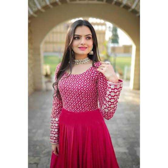Ynf Faux Georgette RIN131 001 Gowns Wholesale Anarkali Gown Sequin Gowns Manufacturer