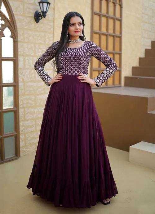 Ynf Faux Georgette RIN131 001 Gowns Wholesale Anarkali Gown Sequin Gowns Manufacturer