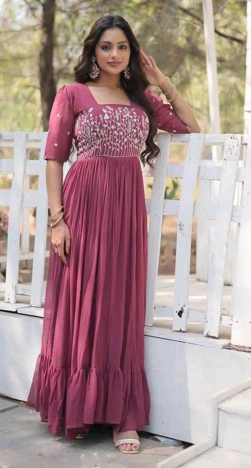 Ynf Faux Georgette RIN131 003 Gowns Wholesale Embroidery Gowns Anarkali Gown Long Gowns Manufacturer