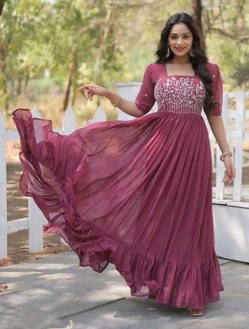 Ynf Faux Georgette RIN131 003 Gowns Wholesale Embroidery Gowns Anarkali Gown Long Gowns Manufacturer