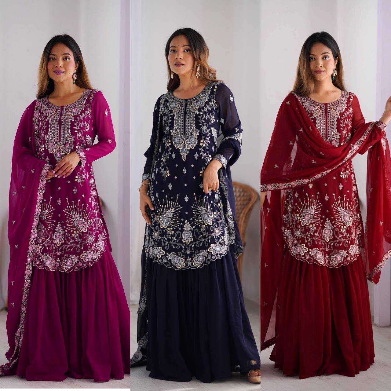 Ynf Faux Georgette RIN133 SP-02 Suits & Dresses Wedding Collections Festive Collections Wholesale Sharara Salwar Suits Georgette Suit Wedding Outfits Manufacturer