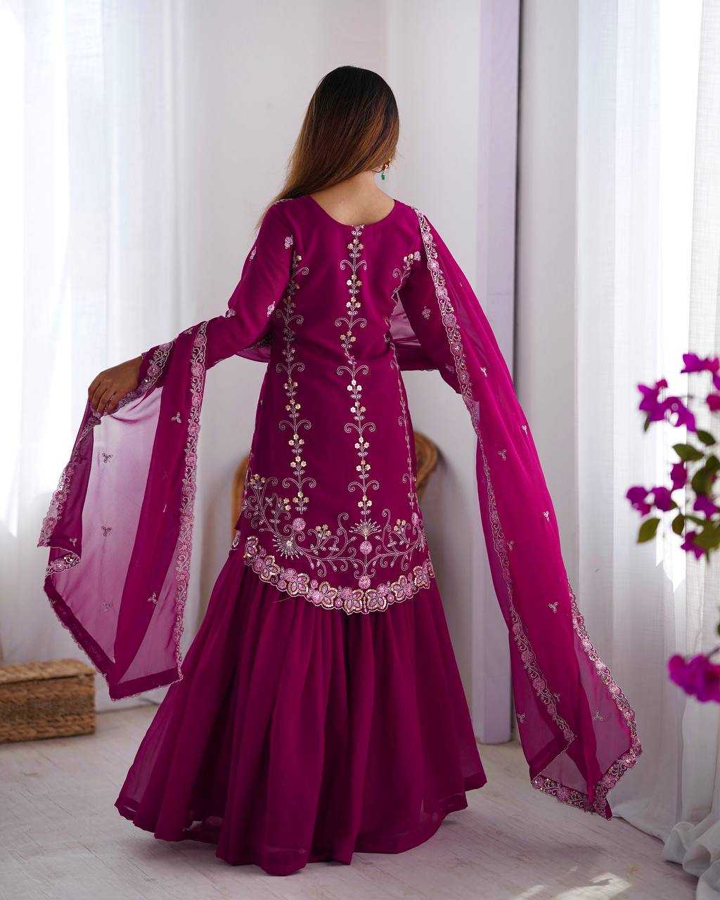 Ynf Faux Georgette RIN133 SP-02 Suits & Dresses Wedding Collections Festive Collections Wholesale Sharara Salwar Suits Georgette Suit Wedding Outfits Manufacturer