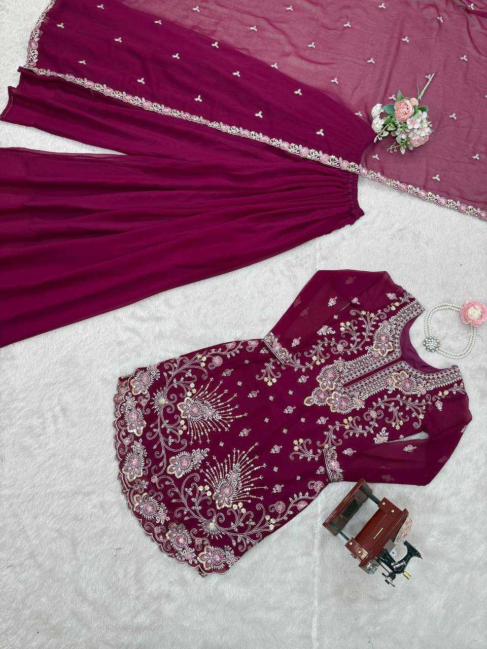 Ynf Faux Georgette RIN133 SP-02 Suits & Dresses Wedding Collections Festive Collections Wholesale Sharara Salwar Suits Georgette Suit Wedding Outfits Manufacturer