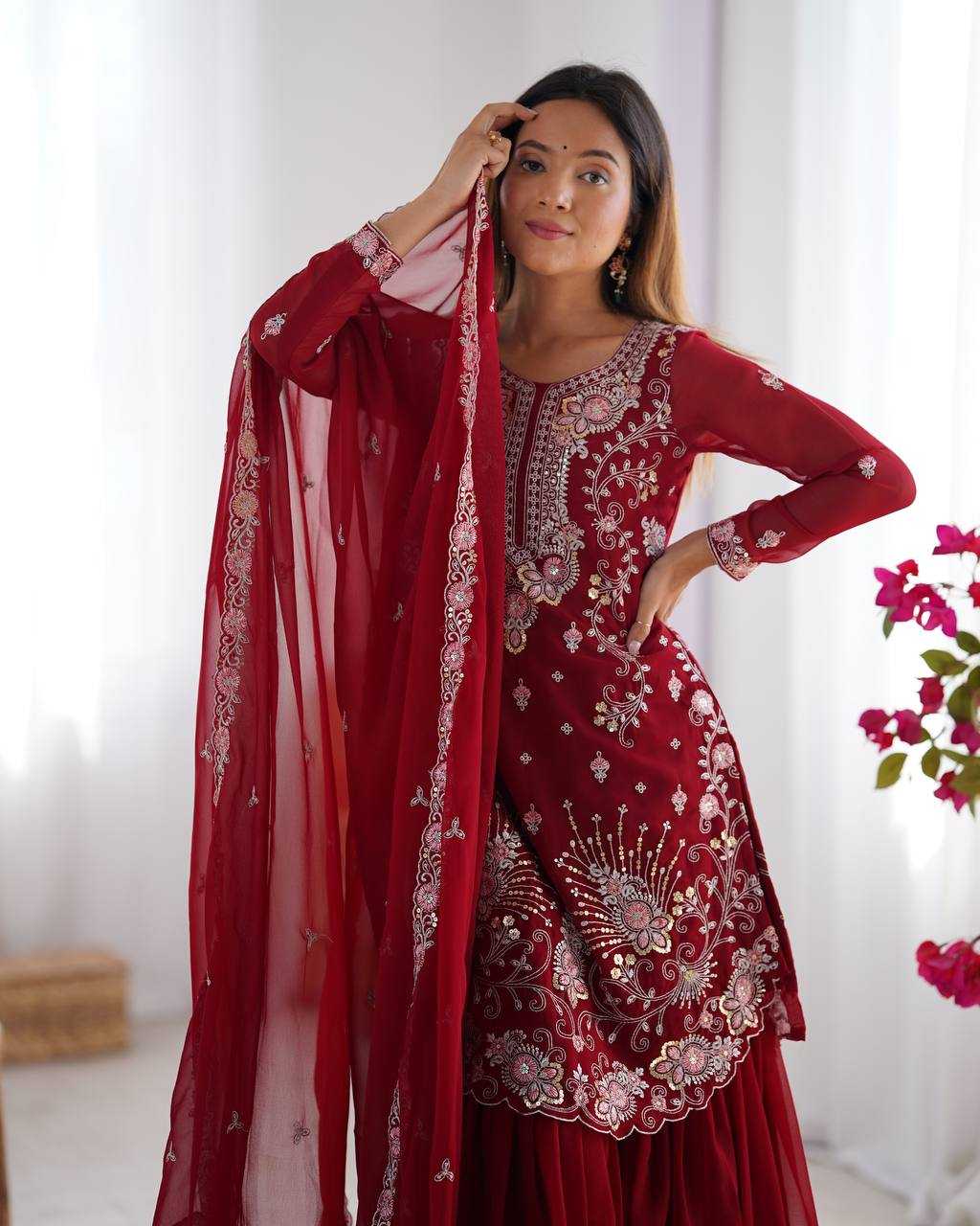 Ynf Faux Georgette RIN133 SP-02 Suits & Dresses Wedding Collections Festive Collections Wholesale Sharara Salwar Suits Georgette Suit Wedding Outfits Manufacturer