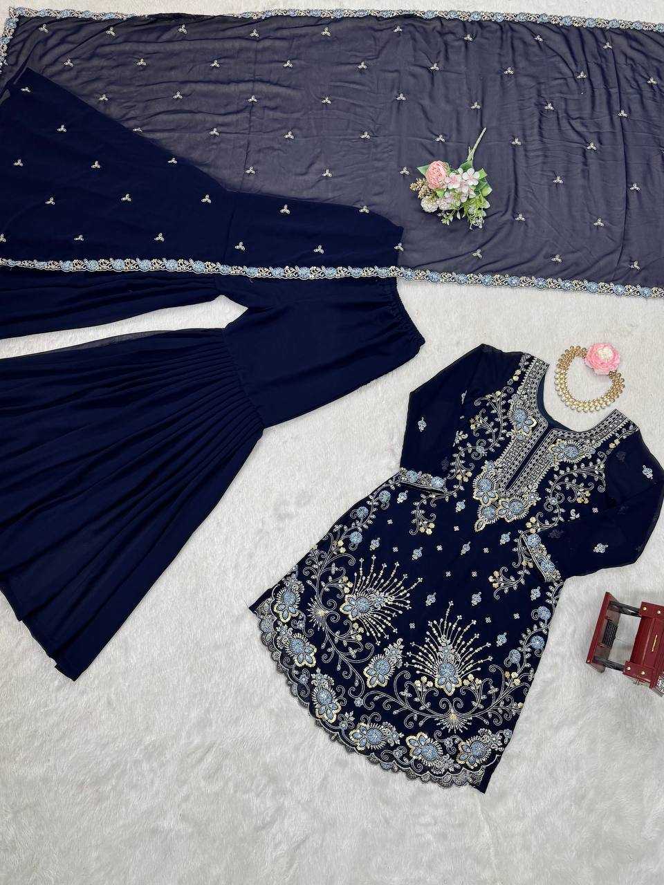 Ynf Faux Georgette RIN133 SP-02 Suits & Dresses Wedding Collections Festive Collections Wholesale Sharara Salwar Suits Georgette Suit Wedding Outfits Manufacturer