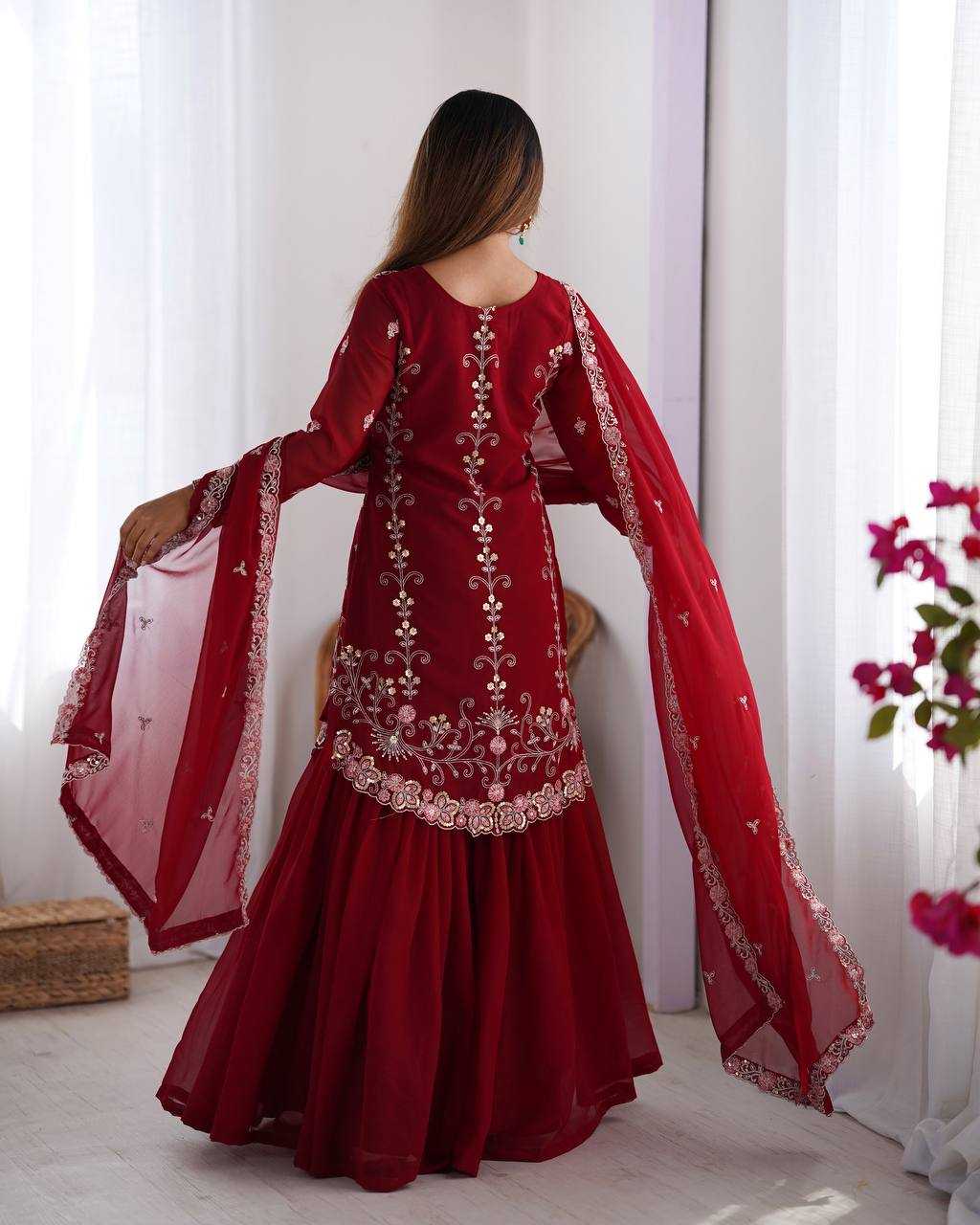 Ynf Faux Georgette RIN133 SP-02 Suits & Dresses Wedding Collections Festive Collections Wholesale Sharara Salwar Suits Georgette Suit Wedding Outfits Manufacturer