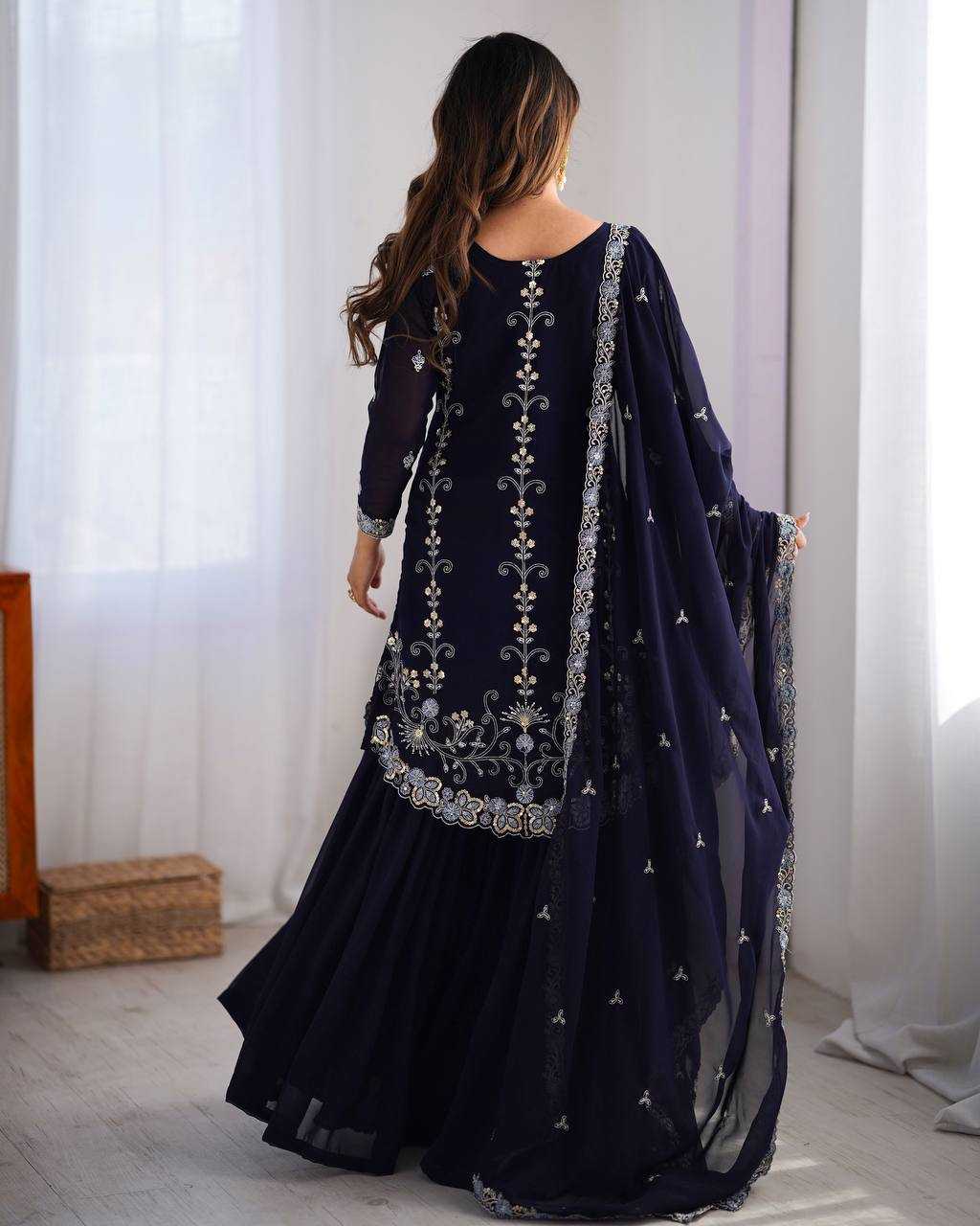 Ynf Faux Georgette RIN133 SP-02 Suits & Dresses Wedding Collections Festive Collections Wholesale Sharara Salwar Suits Georgette Suit Wedding Outfits Manufacturer