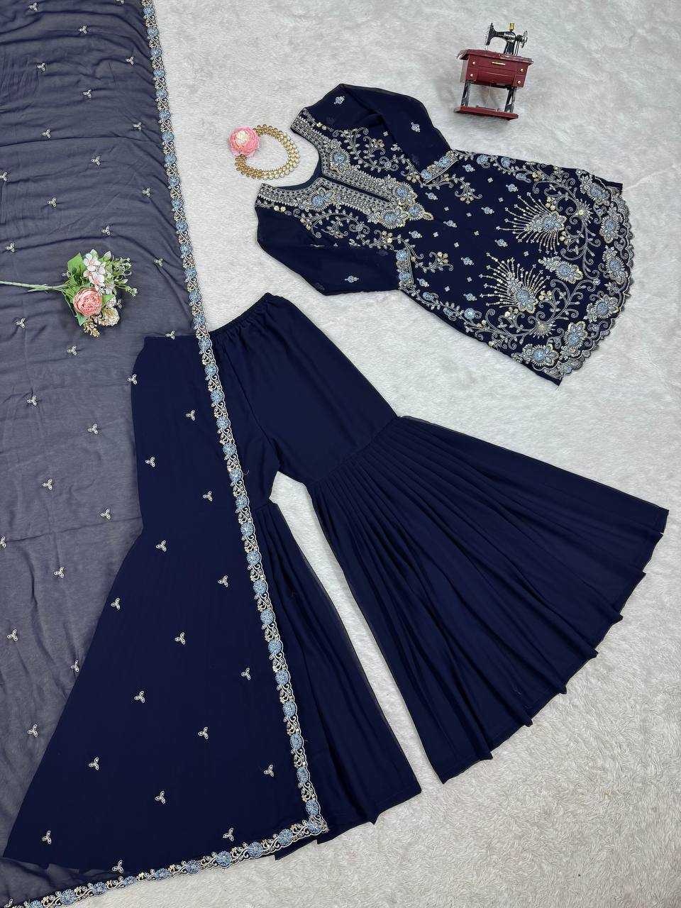 Ynf Faux Georgette RIN133 SP-02 Suits & Dresses Wedding Collections Festive Collections Wholesale Sharara Salwar Suits Georgette Suit Wedding Outfits Manufacturer