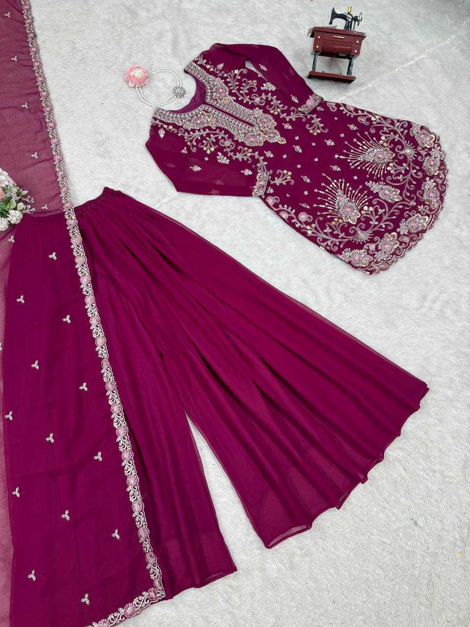 Ynf Faux Georgette RIN133 SP-02 Suits & Dresses Wedding Collections Festive Collections Wholesale Sharara Salwar Suits Georgette Suit Wedding Outfits Manufacturer