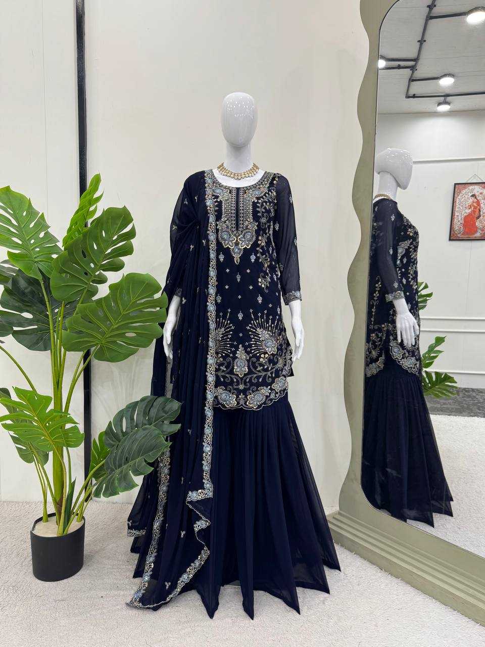 Ynf Faux Georgette RIN133 SP-02 Suits & Dresses Wedding Collections Festive Collections Wholesale Sharara Salwar Suits Georgette Suit Wedding Outfits Manufacturer