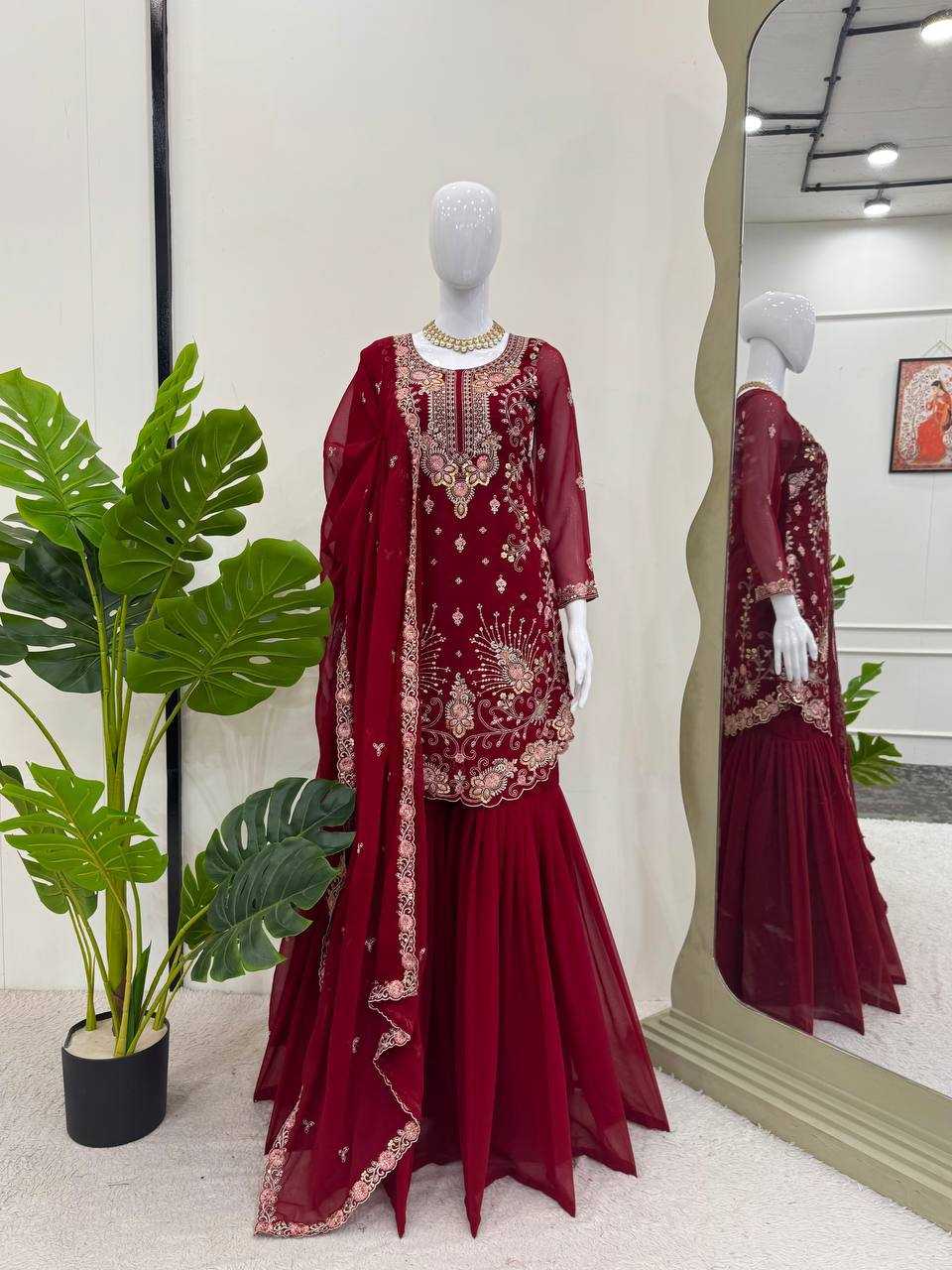 Ynf Faux Georgette RIN133 SP-02 Suits & Dresses Wedding Collections Festive Collections Wholesale Sharara Salwar Suits Georgette Suit Wedding Outfits Manufacturer