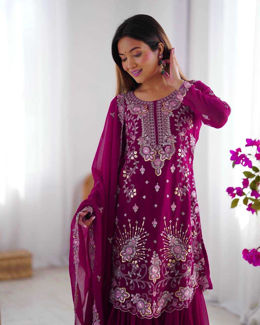 Ynf Faux Georgette RIN133 SP-02 Suits & Dresses Wedding Collections Festive Collections Wholesale Sharara Salwar Suits Georgette Suit Wedding Outfits Manufacturer